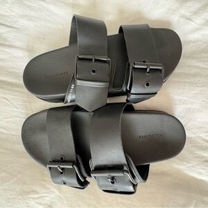 All Saints Black Double-Buckle Slide Sandals